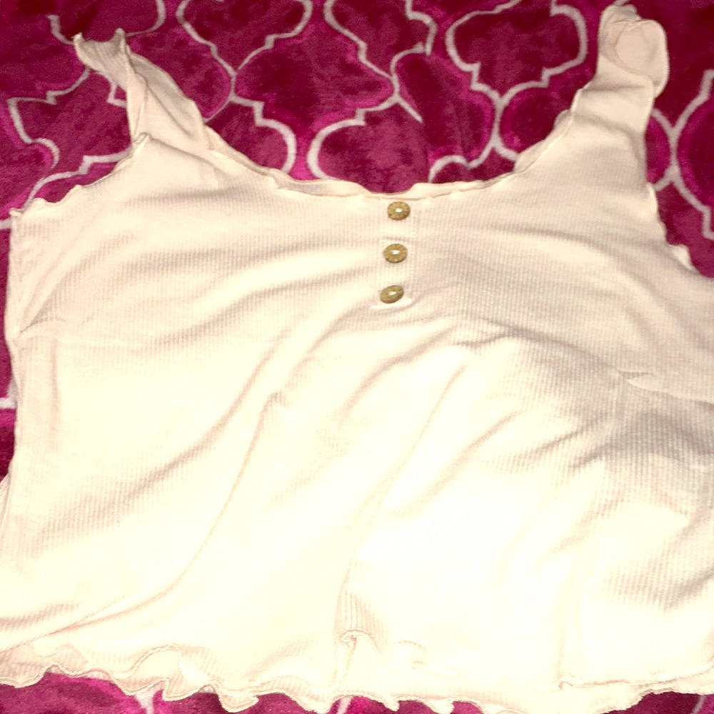 Button front lettuce trim tank top